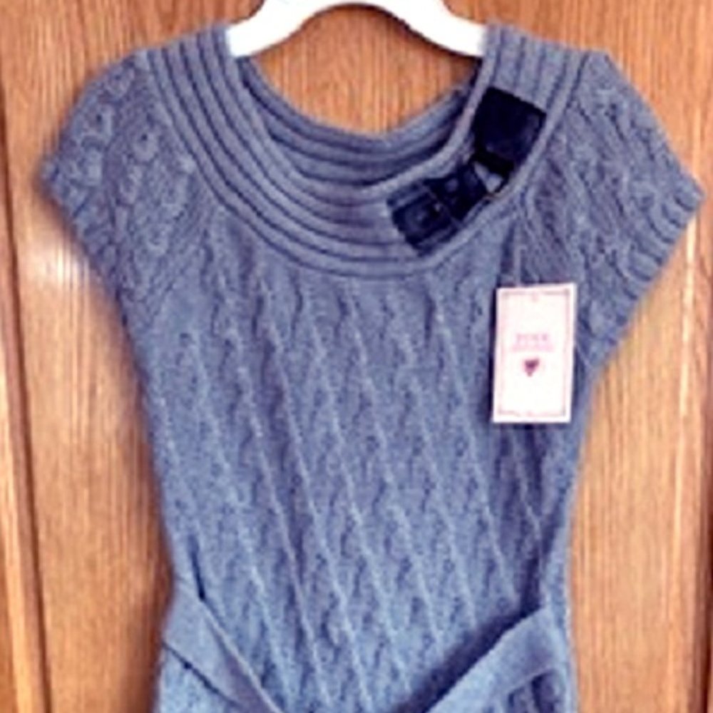 NWT Pink Republic Girl's Cable Knit Sweater Dress Pullover Heather Gray Sz: 14